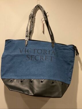 Victoria's Secret Navy Canvas and Black Accent Tote